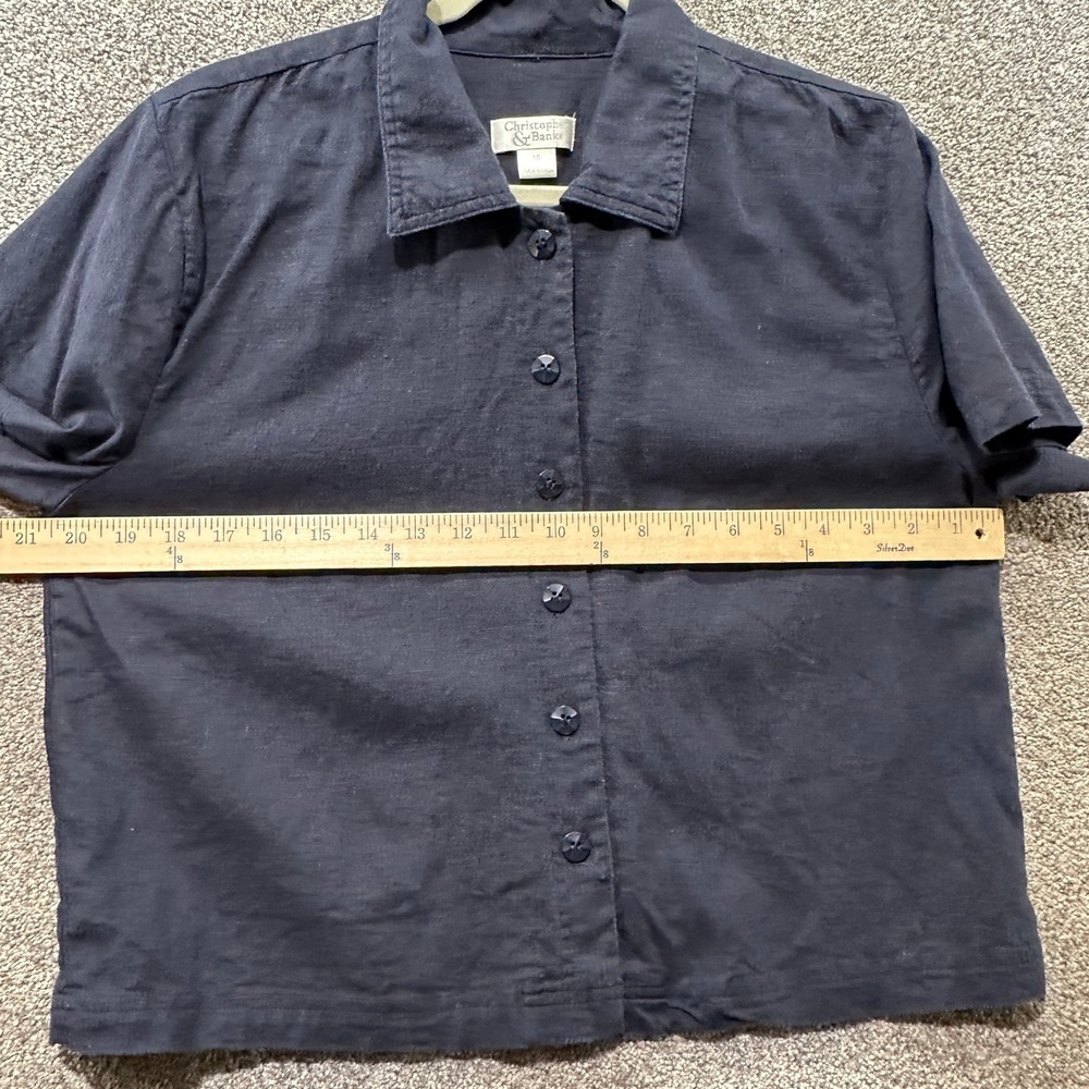 Christopher & Banks Short Sleeve Button Up Top Size 10 Blue Linen Rayon Capsule - Picture 5 of 9